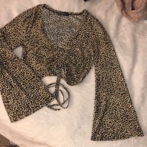 Shein Ruched Leopard Print Crop Top (Size S)
